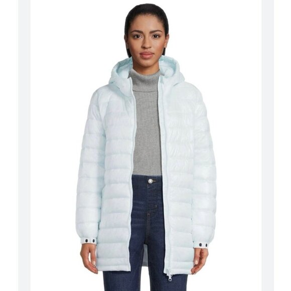 Swiss+Tech Jackets & Blazers - NWT SwissTech Hooded Mid-Length Puffer Jacket Light Ice Blue Women’s Size Large
